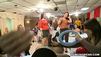 Muscular Male Performers And A Furry Dancer Putting On A Show For Female Audience