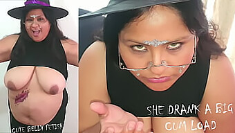 Big Tits And Belly Get Covered In Cum In Halloween Video