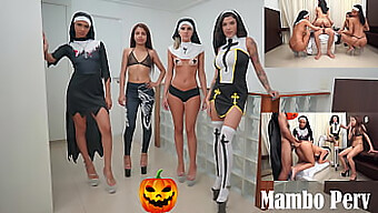 Călugărițele Cu Tematică De Halloween Se Angajează În Sex În Grup Și Sex Invers În Grup Cu Un Tip Negru (Ob230)