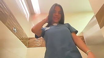 A Mischievous Nurse Pleasures Herself And Ejaculates In The Hospital Restroom